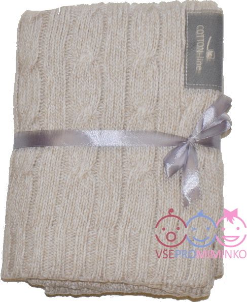 Dětská pletená bavlněná deka do kočárku Bamboo-line béžový melír - obrázek 1