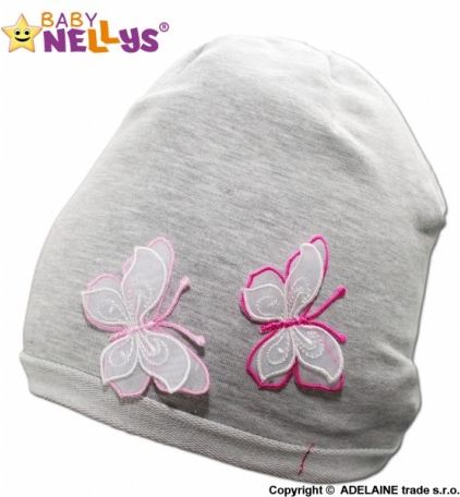 Bavlněná čepička Motýlky Baby Nellys ® - šedý melír - obrázek 1