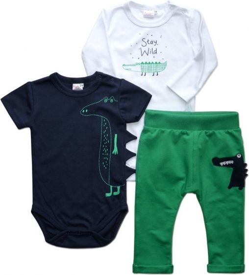 K-Baby K-Baby Sada 1 x body dl. rukáv, 1 x body kr. rukáv + 1 x tepláčky - Krokodýl 62 (3-6m) - obrázek 1