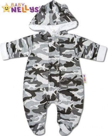 Kombinézka s kapuci a oušky ARMY Baby Nellys ® maskač šedý, Velikost koj. oblečení 56 (1-2m) - obrázek 1