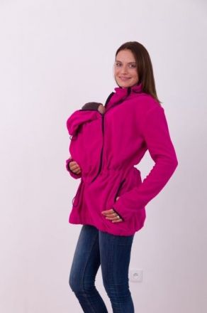 JOŽÁNEK Nosící fleece mikina s kapucí - přední/zadní nošení - tm. růžová, vel. M/L - obrázek 1
