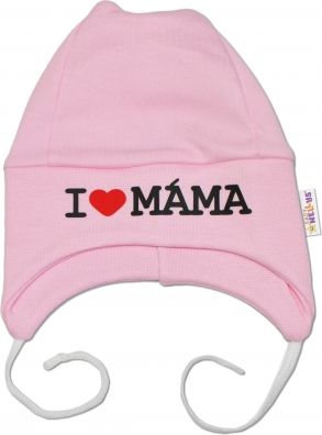 DEJNA Čepička Kolekce I love Máma na šnurku - růžová, 0-3m, K19 - obrázek 1