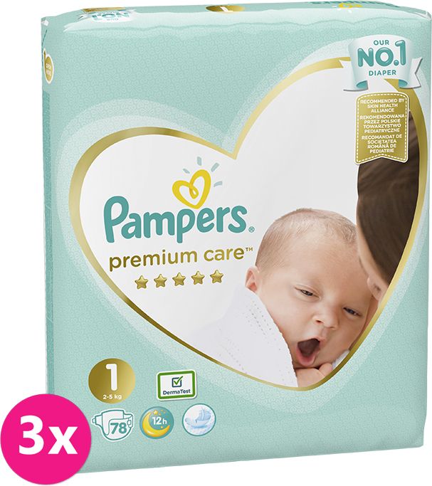 PAMPERS Premium Care 1 NEWBORN 234 ks (2-5 kg) MĚSÍČNÍ BALENÍ – jednorázové pleny - obrázek 1