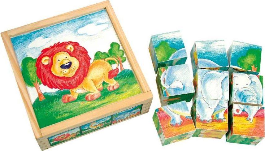 Bino Dřevěné hračky obrázkové kostky divoká zvířata 9 ks - obrázek 1