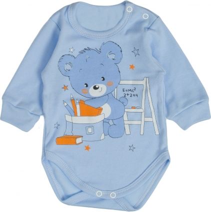 MBaby Bavlněné body s dlouhým rukávem Méďa - modrá, vel. 86 - obrázek 1