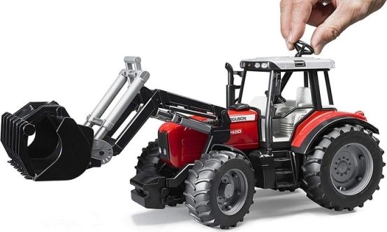 Bruder Traktor Massey Ferguson 7480 s čelním nakladačem a přepravníkem klád - obrázek 3