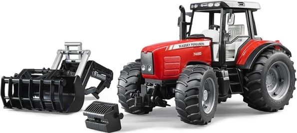 Bruder Traktor Massey Ferguson 7480 s čelním nakladačem a přepravníkem klád - obrázek 4