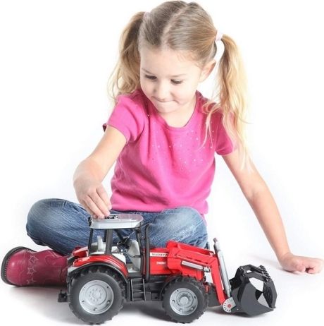 Bruder Traktor Massey Ferguson 7480 s čelním nakladačem a přepravníkem klád - obrázek 5
