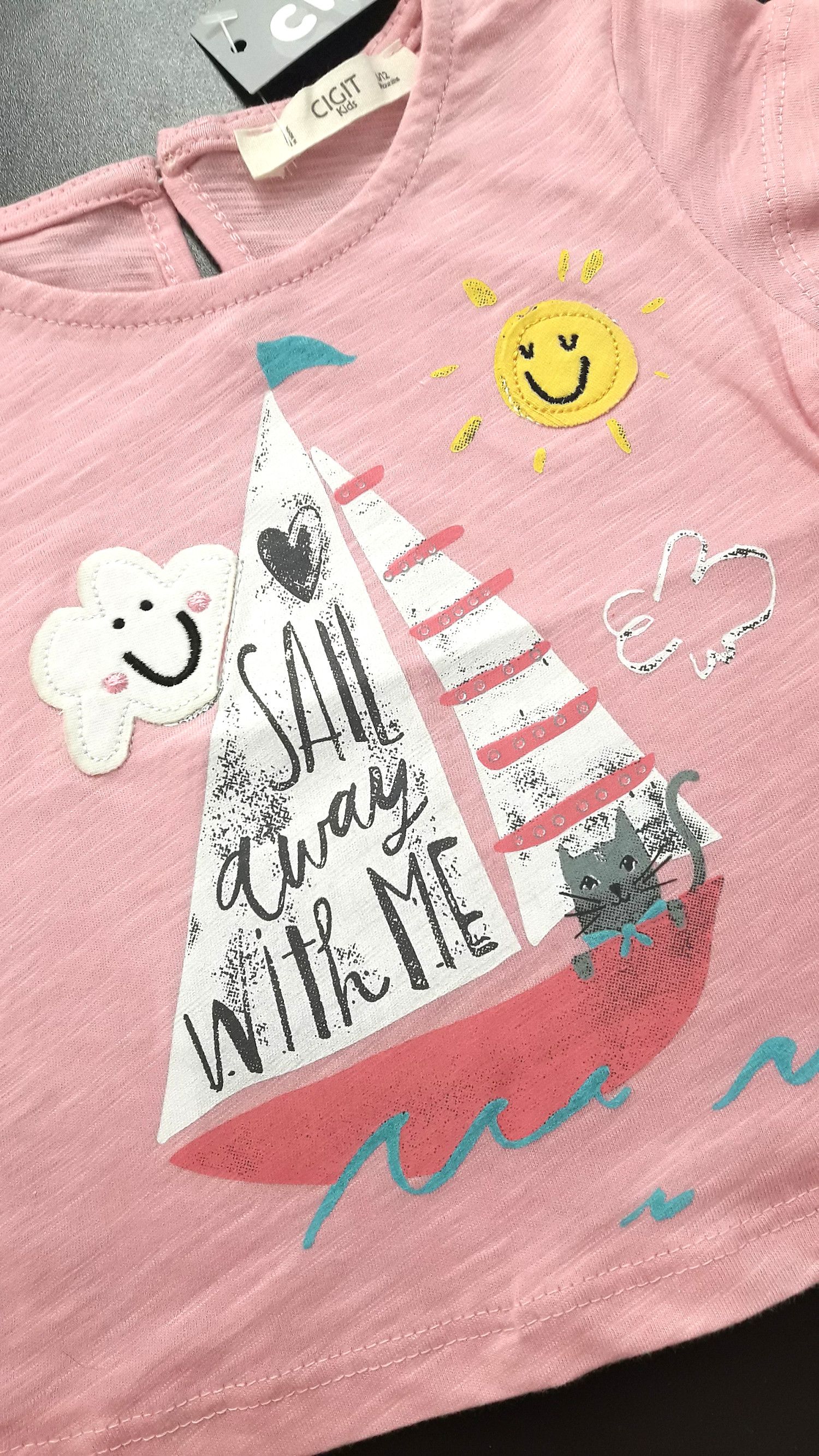 Dívčí tričko Sail, Cigit Kids - 92-98/Růžová/100% Bavlna - obrázek 3