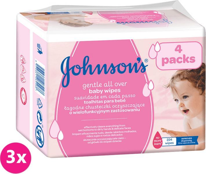 3x JOHNSON'S BABY Gentle all over 224 ks - vlhčené ubrousky - obrázek 1