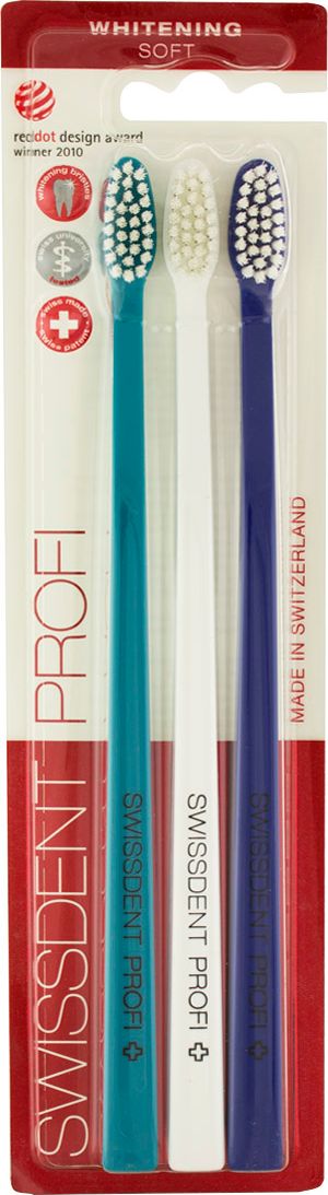 Swissdent Profi Whitening zubní kartáčky 3 ks, tyrkysový, bílý, tmavě modrý - obrázek 1