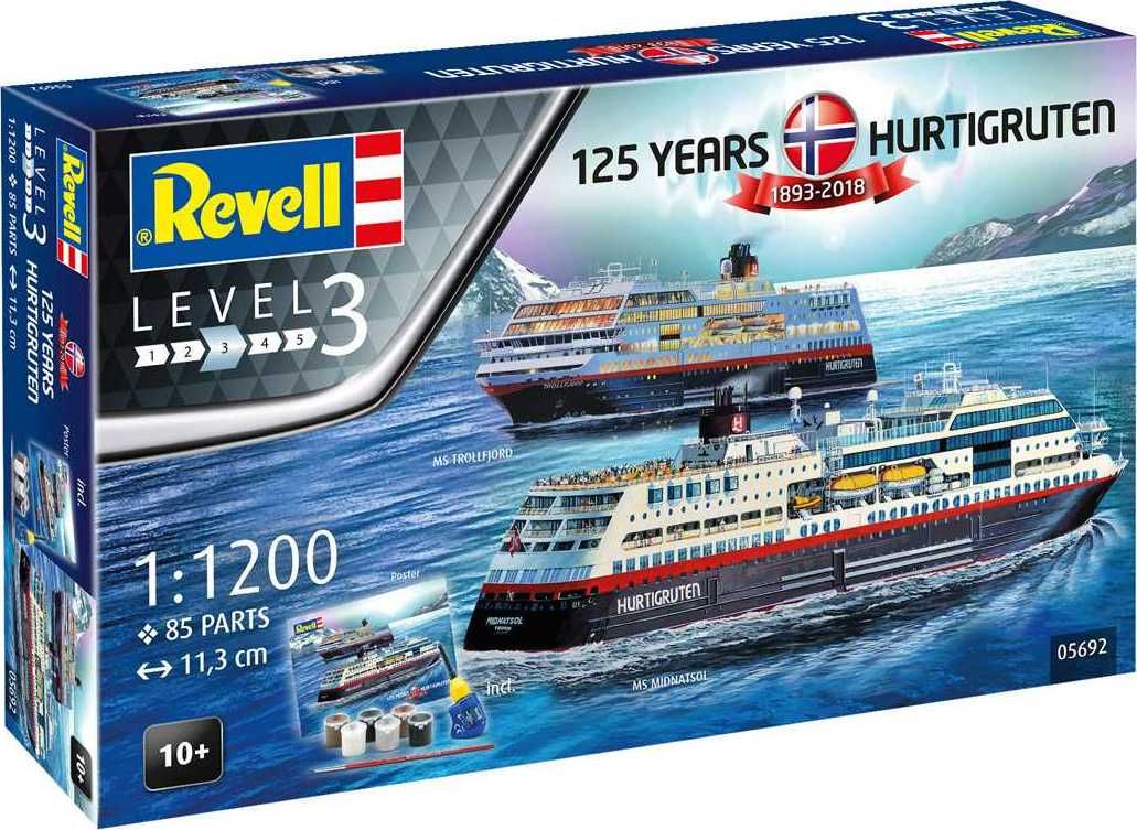 REVELL Gift-Set loď 05692 - 125 Years Hurtigruten TROLLFJORD & MIDNATSOL (1:1200) - obrázek 1