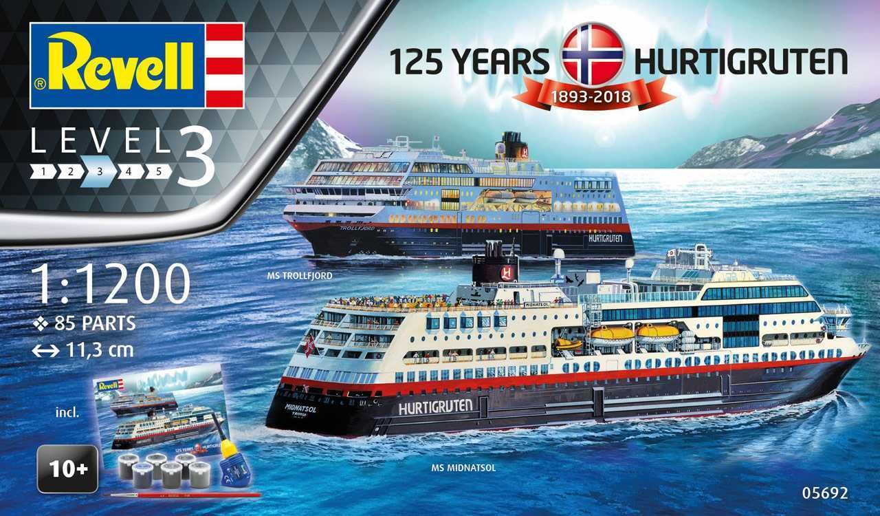 REVELL Gift-Set loď 05692 - 125 Years Hurtigruten TROLLFJORD & MIDNATSOL (1:1200) - obrázek 2