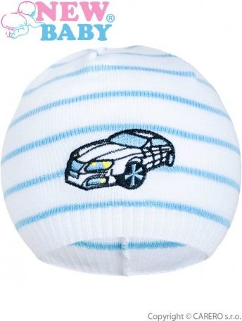 Jarní čepička New Baby s autíčkem bílo-modrá, Modrá, 104 (3-4r) - obrázek 1