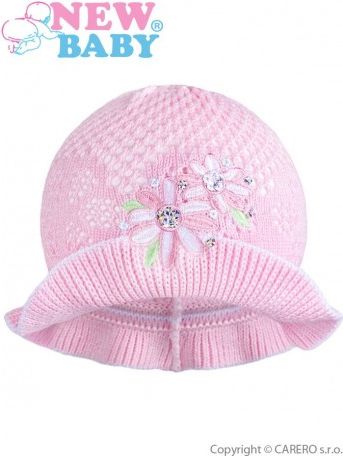 Pletený klobouček New Baby růžovo-bílý, Růžová, 104 (3-4r) - obrázek 1
