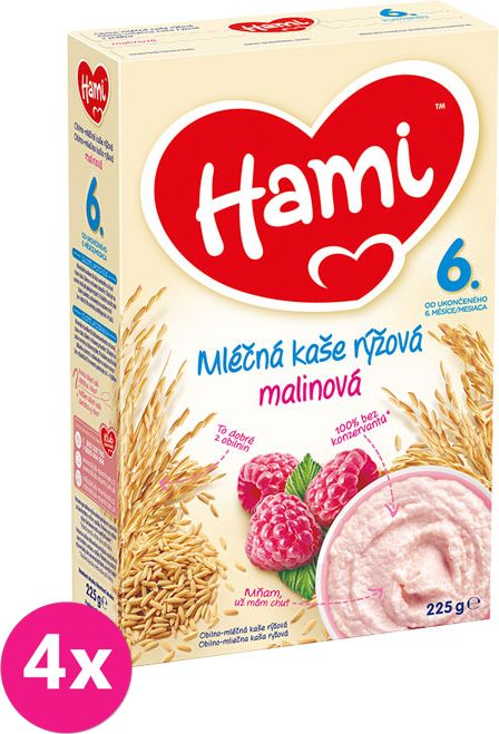 4x HAMI Kaše rýžová s malinami (225 g) - mléčná kaše - obrázek 1