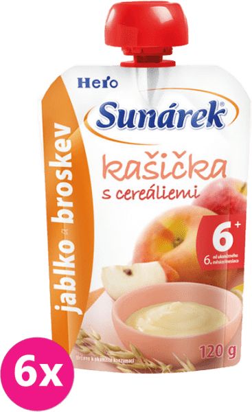6x SUNÁREK Kašička s cereáliemi jablko a broskev (120 g) - obrázek 1