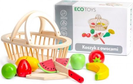 Dřevěný košík s ovocem ECO TOYS - 10 kusů - obrázek 1