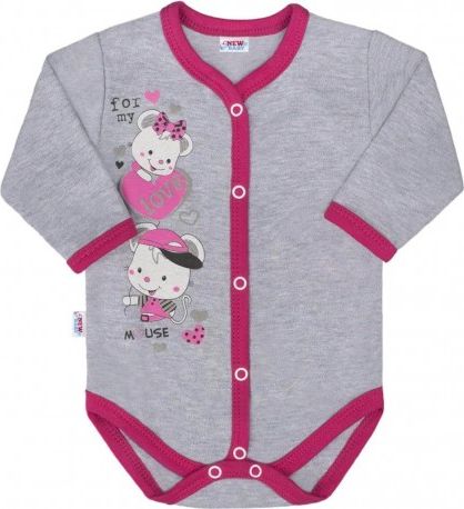 Dětské celorozepínací body New Baby Love Mouse, Růžová, 68 (4-6m) - obrázek 1