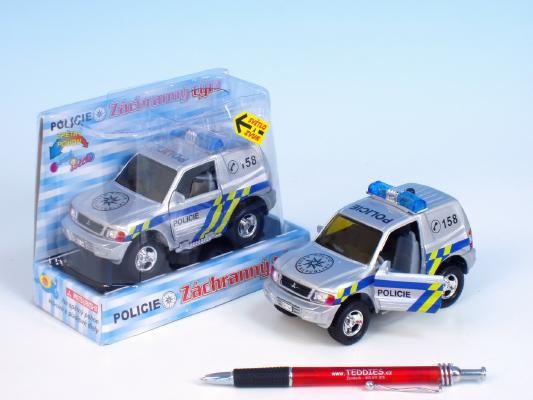Auto Mitshubishi policie kov 12cm na zpětné natažení na baterie 2xLR41se zvukem se světlem v krabici - obrázek 2