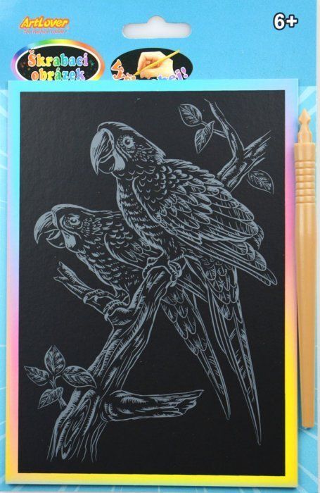 ARTLOVER Duhový škrabací obrázek - Papoušci - obrázek 1