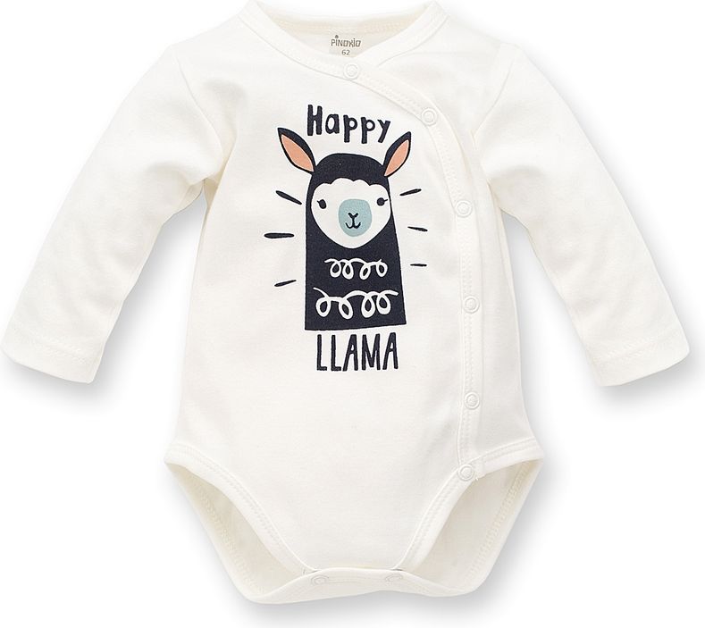 PINOKIO Body zavinovací dlouhý rukáv Happy Llama vel. 74 – écru - obrázek 1