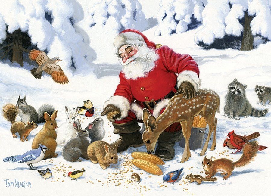 COBBLE HILL Rodinné puzzle Santa se zvířecími přáteli 350 dílků - obrázek 1