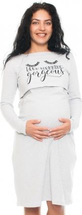 Be MaaMaa Těhotenská, kojící noční košile Gorgeous - sv. šedá, B19 - obrázek 1