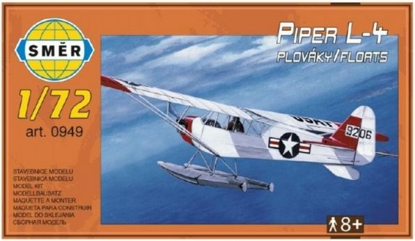 Model Piper L-4 plováky 1:72 14,7x9,3cm v krabici 25x14,5x4,5cm - obrázek 1
