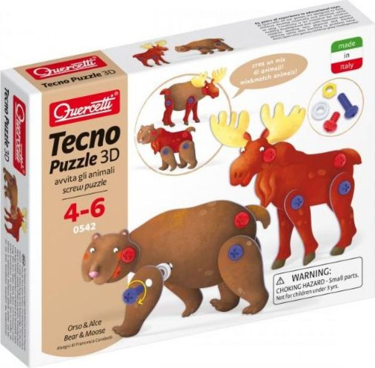 Quercetti Tecno Puzzle 3D medvěd a los - obrázek 1