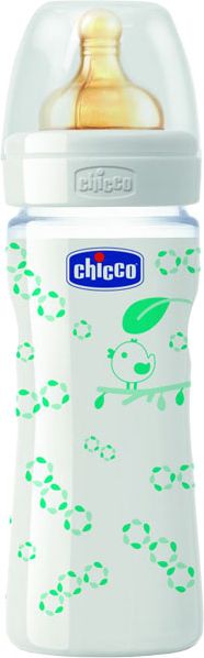 CHICCO Láhev Well-Being 240 ml skleněná, kaučukový dudlík – zelená - obrázek 1