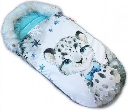 Fusak Baby Nellys Winter Friends Lux velvet s kožešinkou, 105x55 cm - gepardík/tyrkys - obrázek 1