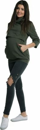 Be MaaMaa Těhotenské a kojící teplákové triko - oliva - obrázek 1