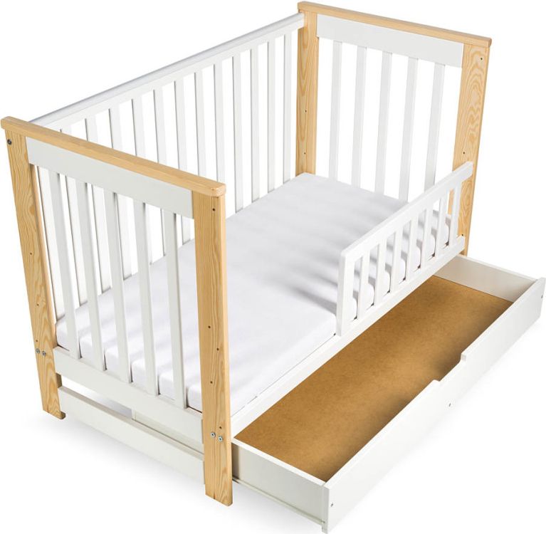 Dětská postýlka se šuplíkem a bariérkou Klups Iwo 120x60 cm Bílá - obrázek 6