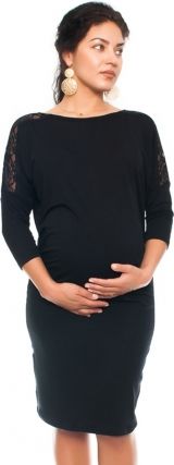 Be MaaMaa Elegantní těhotenské šaty s krajkou - černé, vel. M - obrázek 1