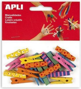 Mini kolíčky, dřevěné, se vzorem, různé barvy, APLI, bal. 20 ks - obrázek 1