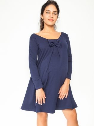 Be MaaMaa Elegantní těhotenské šaty, áčkový střih, dlouhý rukáv - granátové, vel. M - obrázek 1
