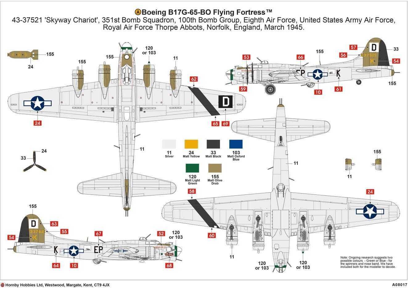 AIRFIX Classic Kit letadlo A08017A - Boeing B17G Flying Fortress - New Schemes (1:72) - obrázek 5
