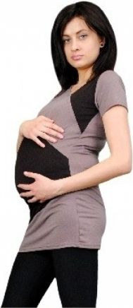 Be MaaMaa Těhotenská tunika s asymetrickým výstřihem - béžová - obrázek 1