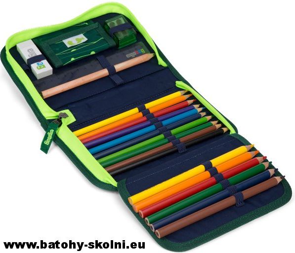 Jednopatrový vybavený školní penál Fluo zelený Ergobag - obrázek 3