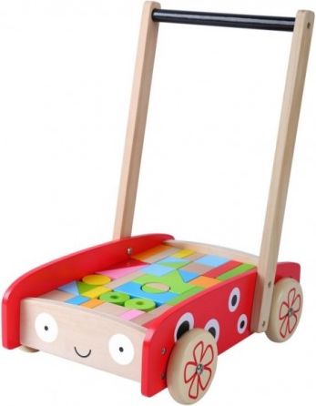 Eco toys Dřevěný vozík s dřevěnými kostkami - Beruška - obrázek 1