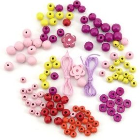 Teddies Korálky dřevo 0,5cm asst mix barev na kartě - obrázek 3