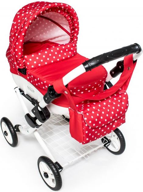 Kočárek pro panenky JASMINE Kids červený puntík - obrázek 2