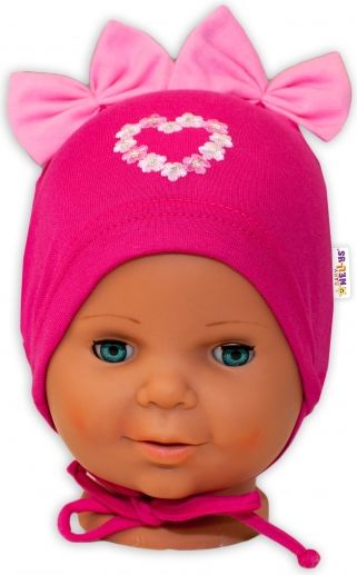 Baby Nellys Bavlněná čepička na zavazování Baby Nellys s mašličkami Tutu - tm. růžová, 44 - 48cm 44/48 čepičky obvod - obrázek 3