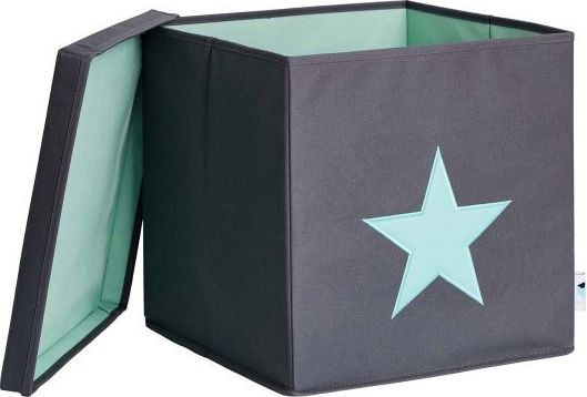 STORE IT Úložný box s víkem šedá s mintovou hvězdou - obrázek 1
