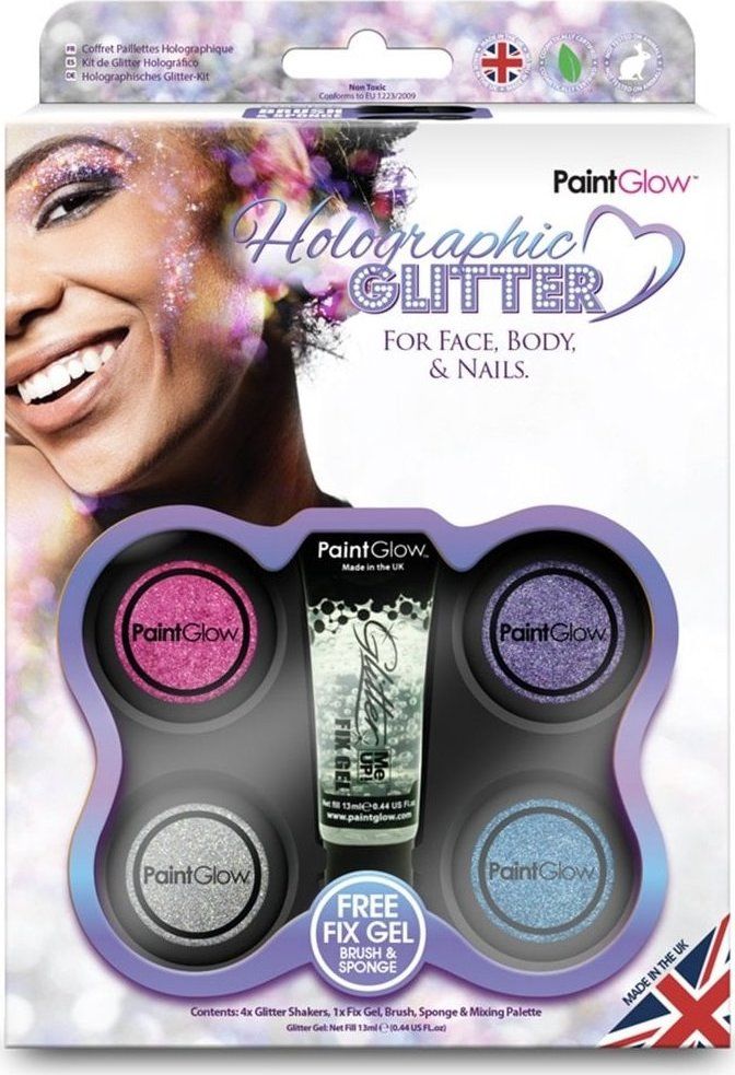 PAINTGLOW Sada třpytek Holographic Glitter s fixačním gelem - obrázek 1