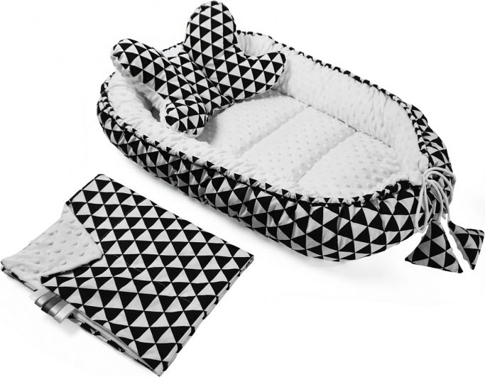 Baby Nellys Sada komplet - oboustranné hnízdečko, kokon minky 60x90cm - geometrie - trojúhelníčky - obrázek 1