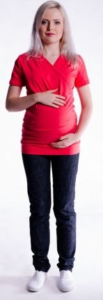 Be MaaMaa Těhotenské a kojící triko s kapucí, kr. rukáv - červené - obrázek 1