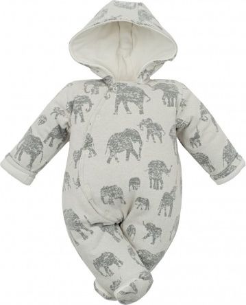 Zateplená kojenecká kombinéza s kapucí Baby Service Sloni šedá, Šedá, 62 (3-6m) - obrázek 1