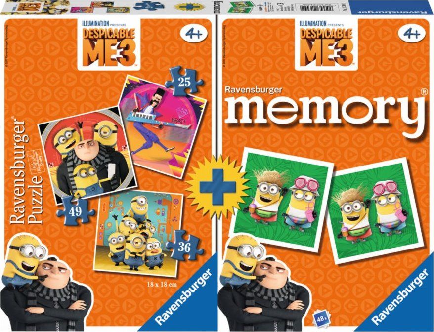 RAVENSBURGER Puzzle Já, padouch 3, 3v1 (25,36,49 dílků) + pexeso - obrázek 1